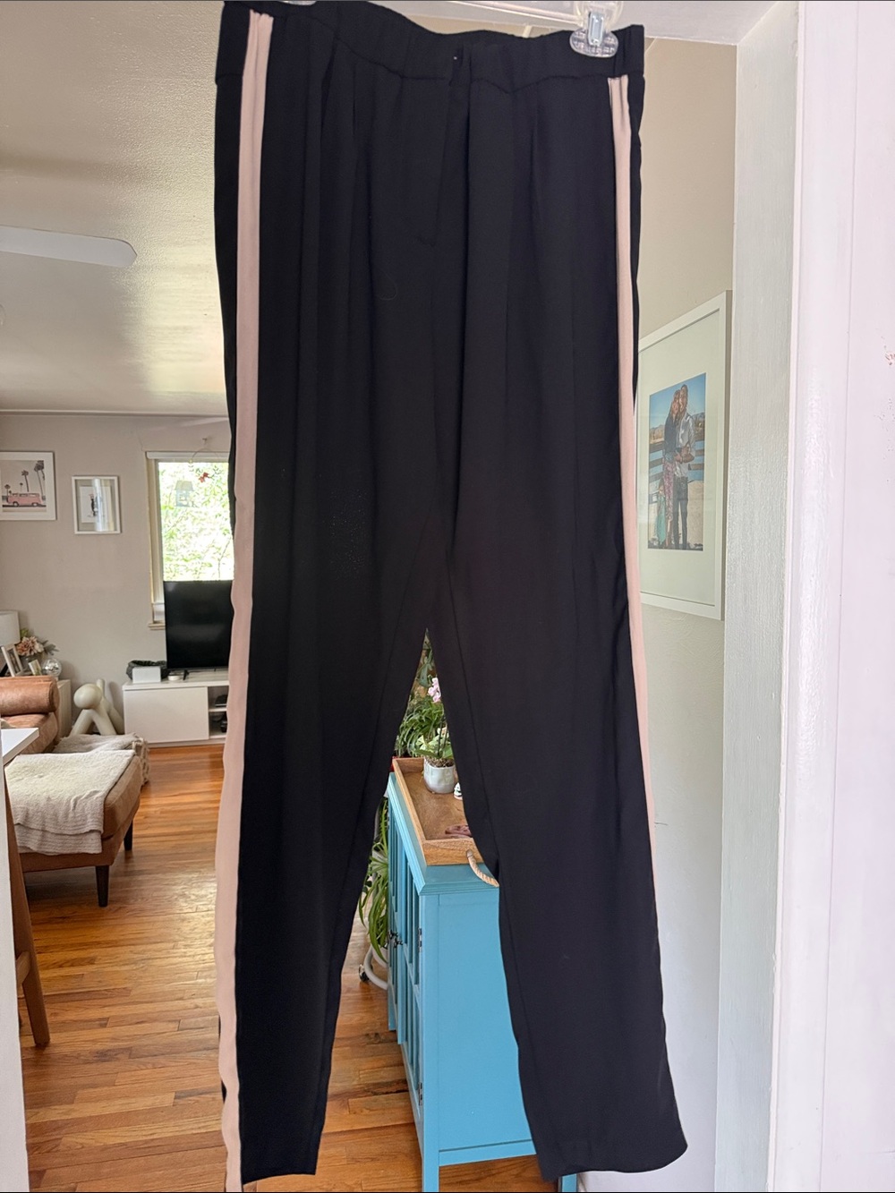 Black Pants with taupe Side Stripes